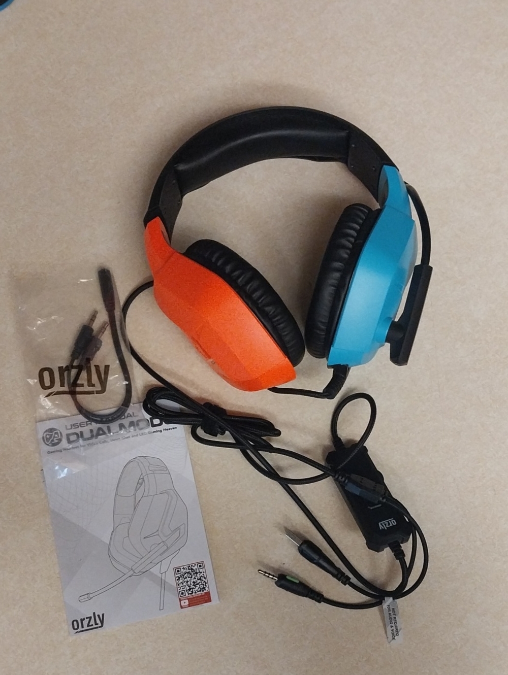Orzly Dual Mode Over-Ear Headset - Orange & Blue